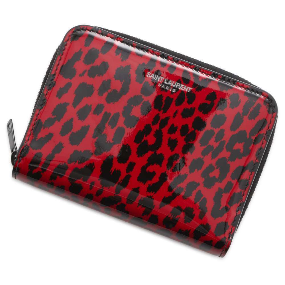Saint Laurent Paris Bi fold Wallet Leopard Patent Vernis Leather Compact Black